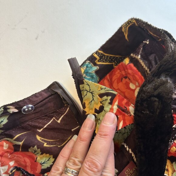 Womens Y2K Velvet Maxi Skirt Large Brown Floral Full Julie G Festival Paneled - Picture 7 of 7